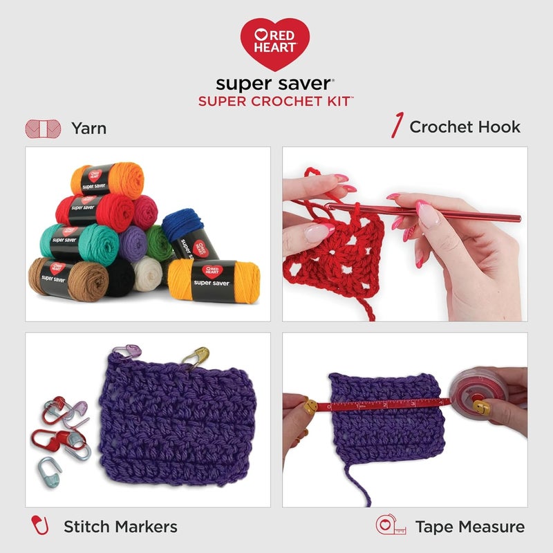 RED HEART Super Saver Super Yarn Crochet Kit with Accessories for Crochet & Knitting & Amigurumi Projects - Image 2